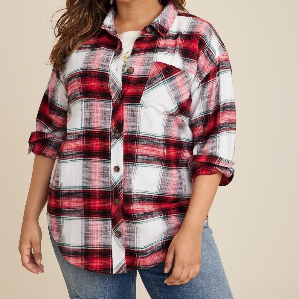 Maurices Red and White Plaid Shirt